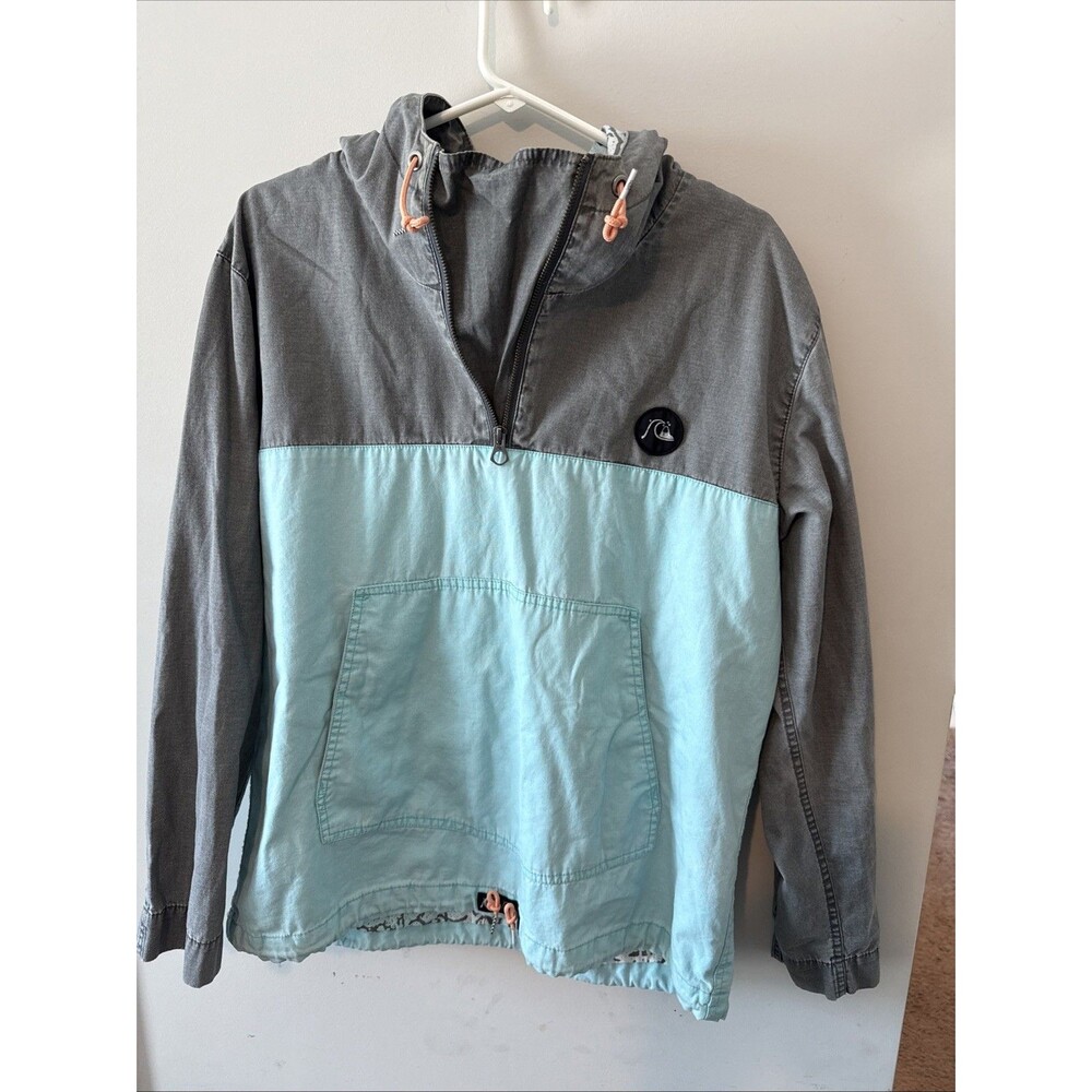 Quicksilver Men’s Small Color Block Light Grey Blue Pullover Jacket with Hood